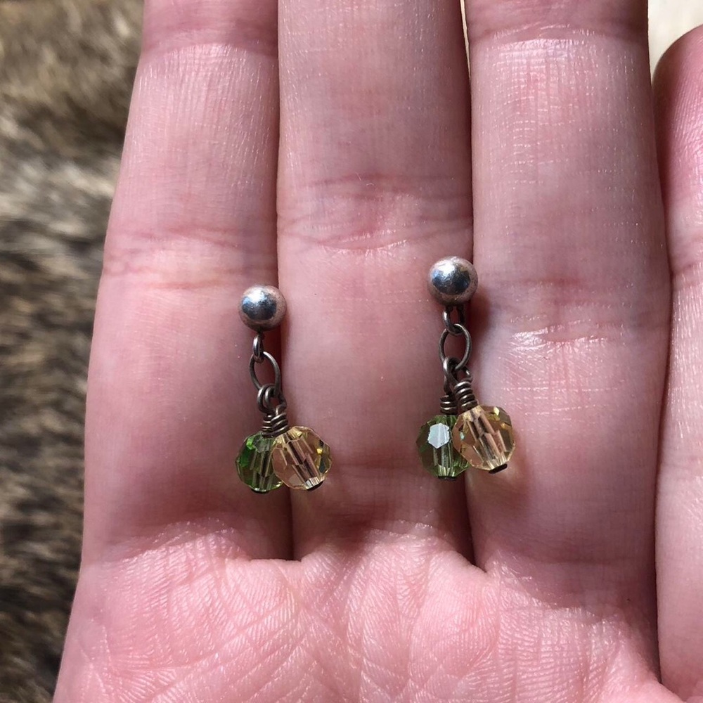 Handmade sterling silver wire wrapped crystal earrings